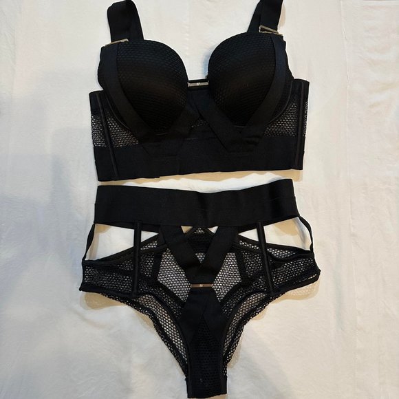 HONEY BIRDETTE Bowie black mesh longline strappy bra - 32DD - Picture 8 of 8